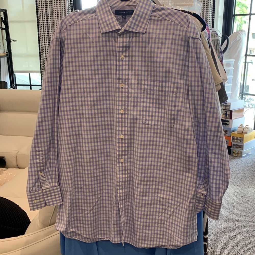 Tommy Hilfiger Light Blue and White Check Dress Shirt. 161/2